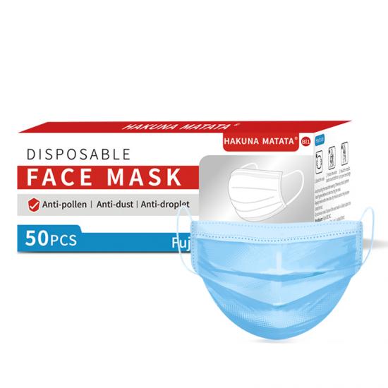 máscara descartável protetora de 3 camadas azul